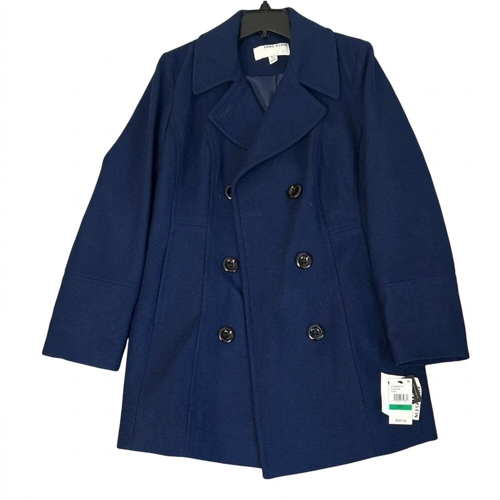 NWT Anne Klein Navy Double-Breasted Peacoat